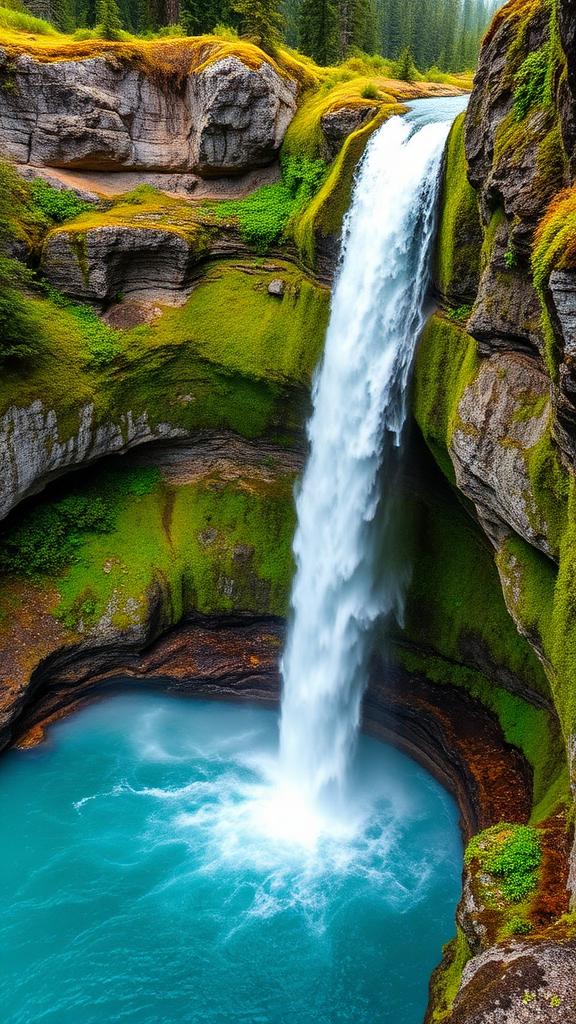 Cascade majestueuse tombant dans une piscine turquoise